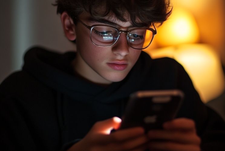 adolescente usando Smartphone a noite 