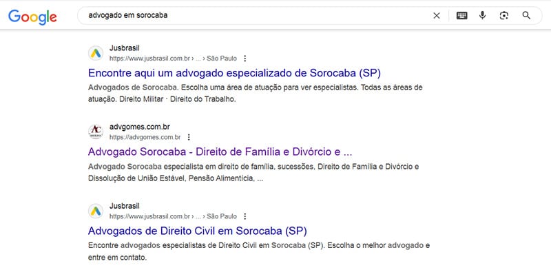 PESQUISA NO GOOGLE ADVOGADO SOROCABA