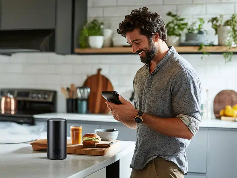 homem com alexa e smartphone