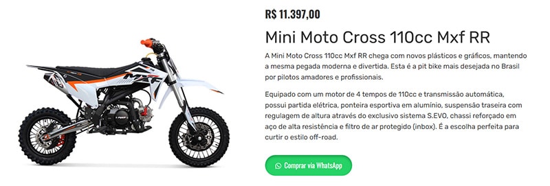 produto com botão de zap