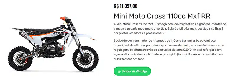 produto com botão de zap