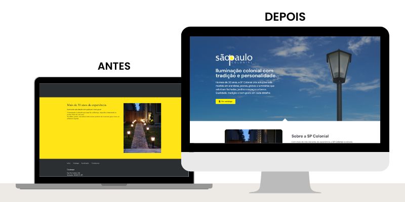 antes e depois site landing page