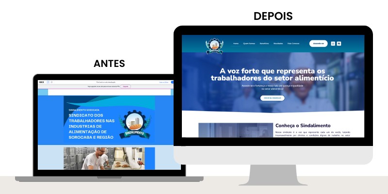 reformulação de site antes de depois