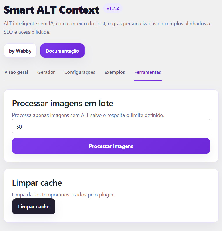 Webby Simple Alt Builder manual generator screen