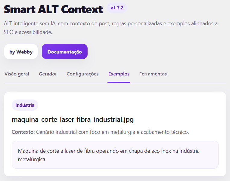 Webby Simple Alt Builder settings screen