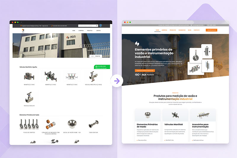 site antes e depois da reformulação