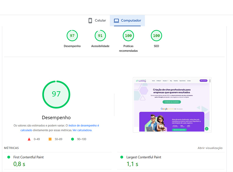 nota velocidade webby